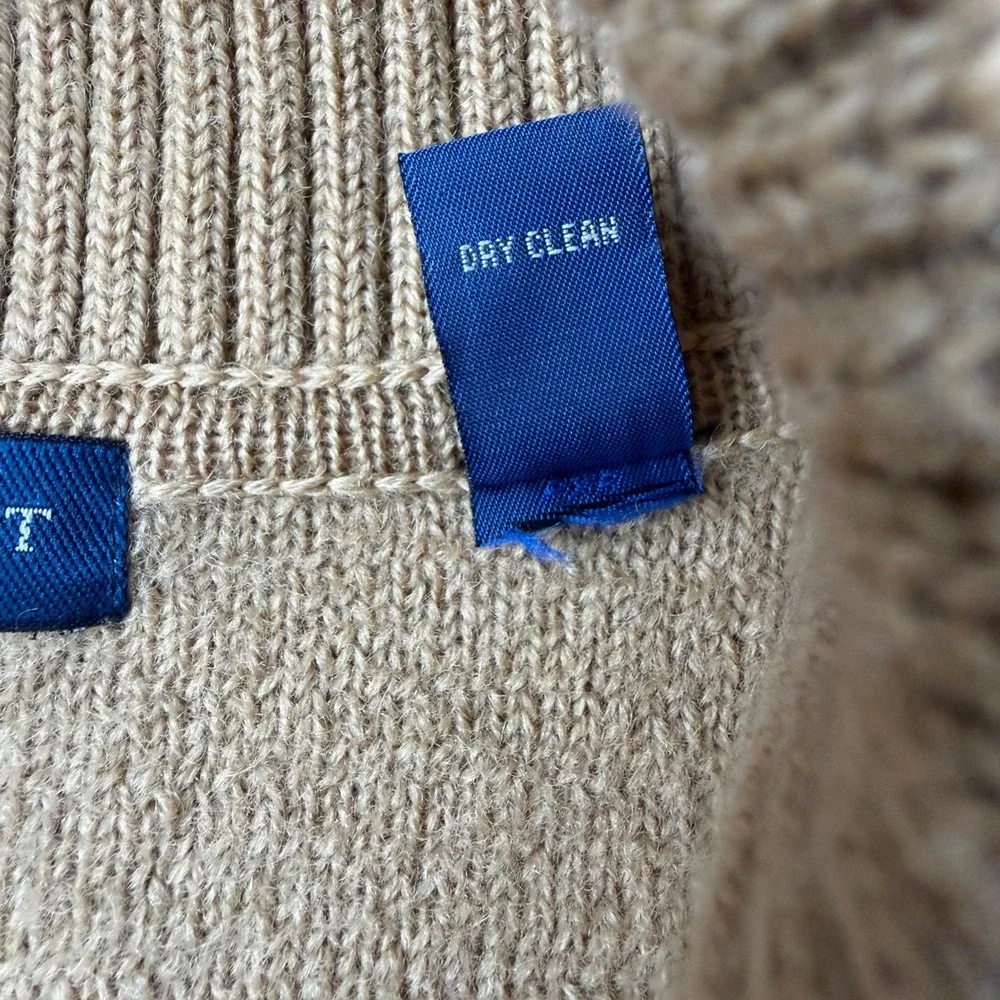 Karen Scott Womens Medium 100% Wool Cardigan Camel Tan Shawl Collar Long Sweater